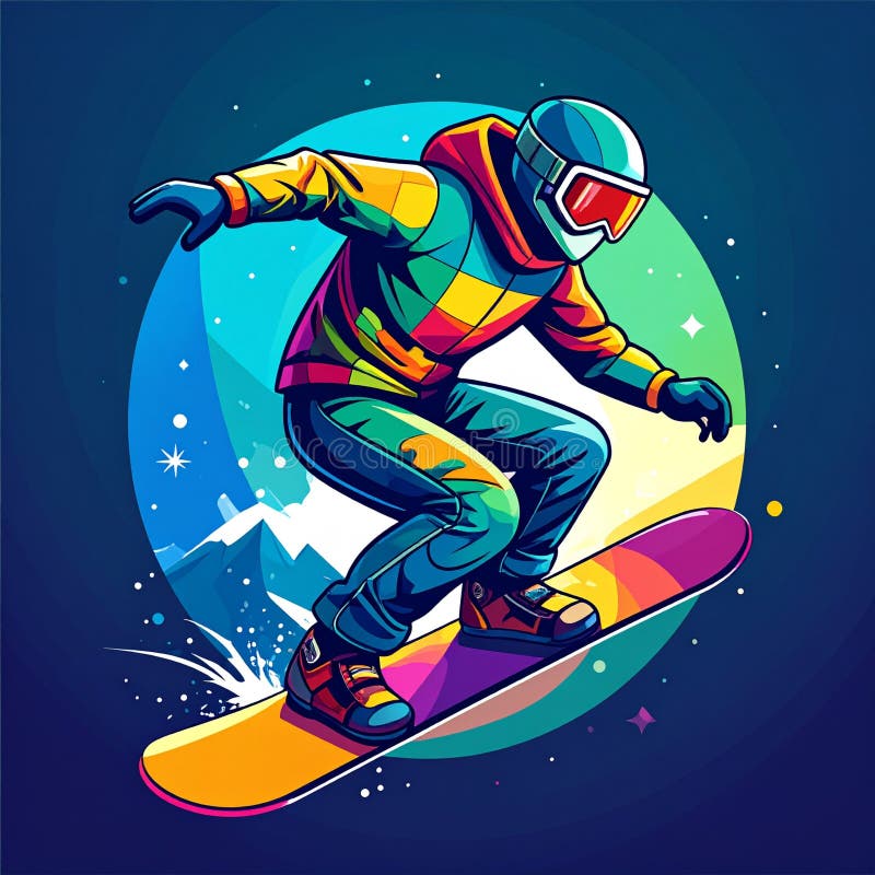 Dynamische snowboarder in kleurrijk winterlandschap royalty-vrije illustratie