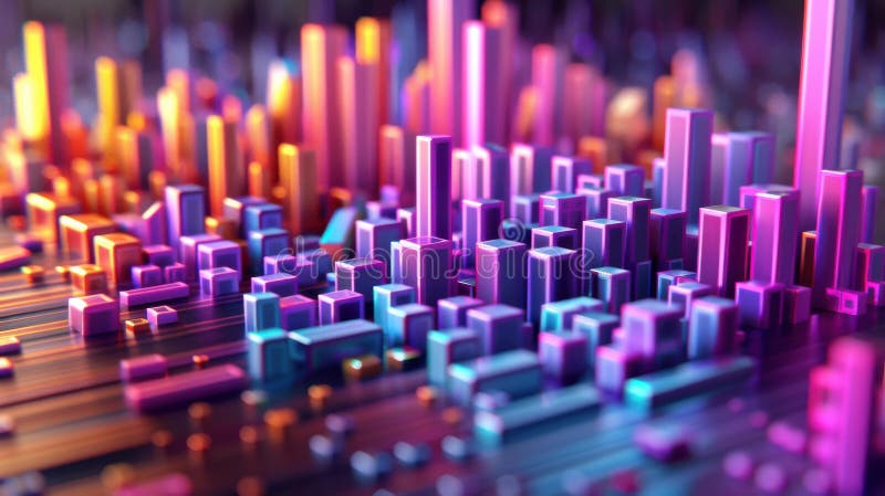 Dynamisk digital konst visar färglöst kaos på mörk bakgrund inspirerad av cybernetiskt cityscape royaltyfri illustrationer