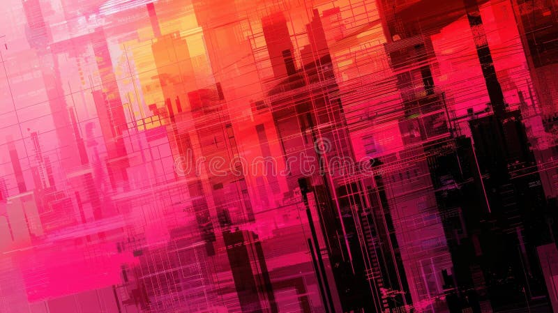 Dynamisk digital konst visar färglöst kaos på mörk bakgrund inspirerad av cybernetiskt cityscape vektor illustrationer