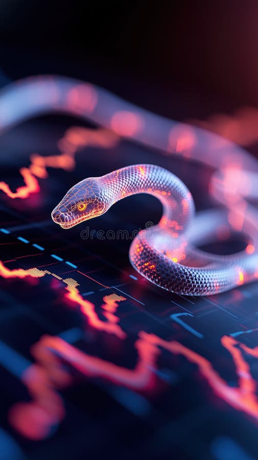 Dynamisk holografisk orm på finansiella diagram som symboliserar marknadstrender under året för orm vektor illustrationer