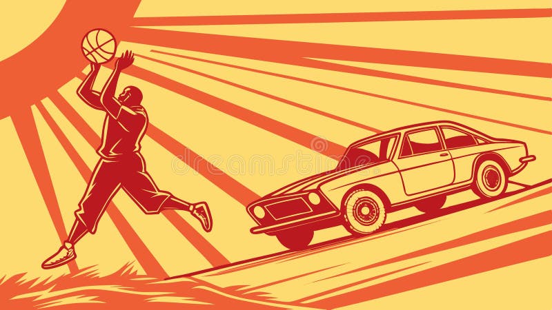 Dynamisk löpare med veteranbil. Vektordesign för retro-hastighet och förflyttning Generativ AI stock illustrationer
