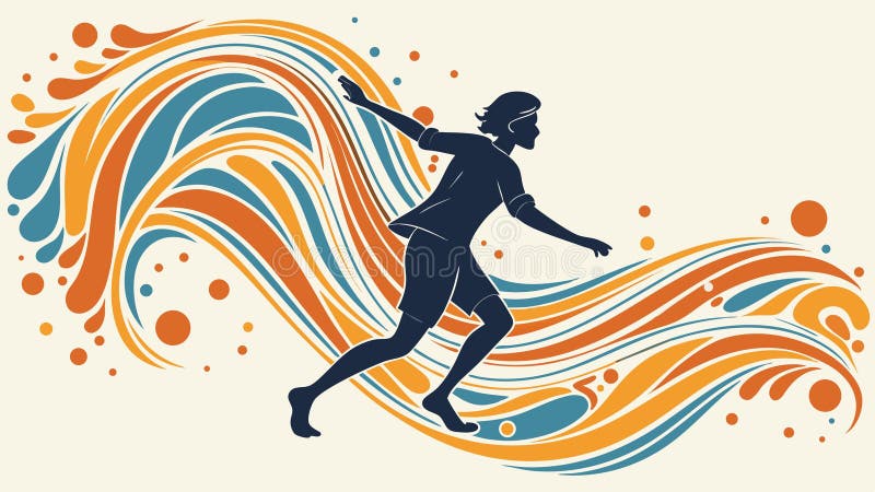 Dynamisk runner med abstrakta vågor, vektordesign för aktiv fitness-konceptvektor Generativ AI stock illustrationer