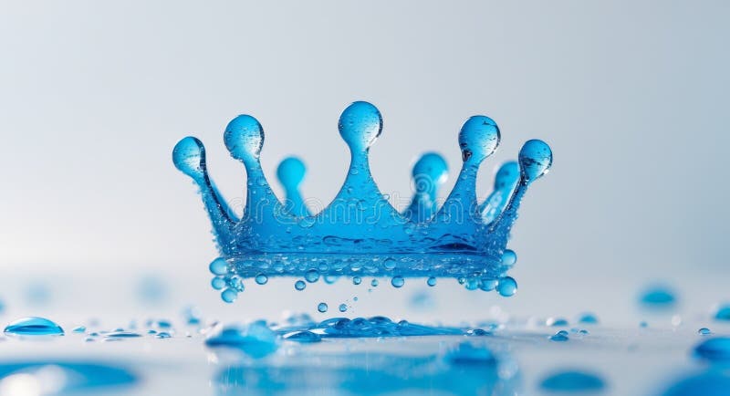 Dynamiskt blåvatten Splash Crown Shaped Droplets on White royaltyfri bild