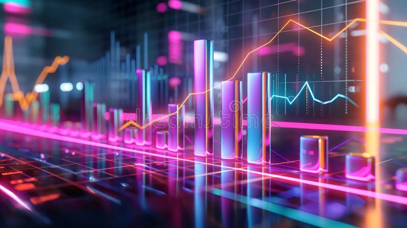 Dynamiskt, nymatat 3d-stapeldiagram med staplar i olika färger och höjder stock illustrationer