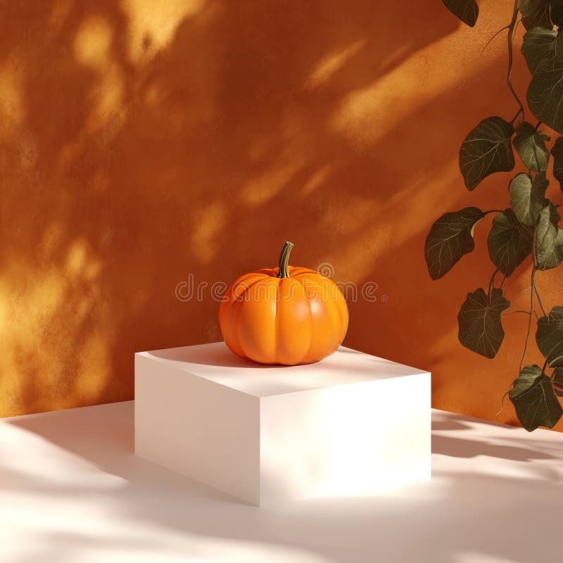 Dynia na podium 3d renderowanie. tło jesienne. royalty ilustracja