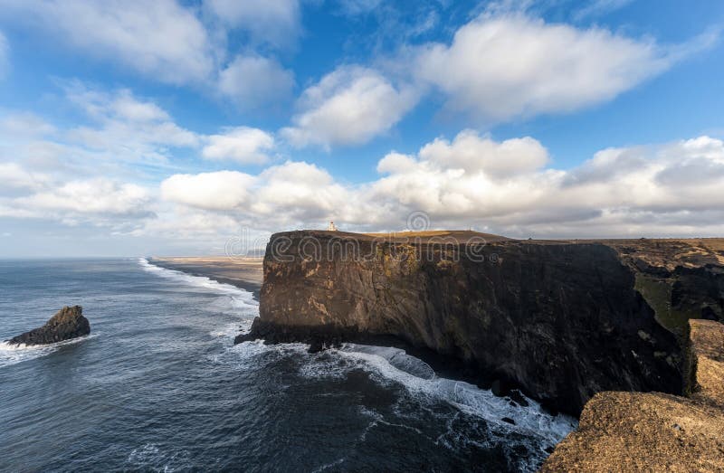 Dyrholaey Area in Iceland. Close to Black Sand Beach. Sunrise. Sunlight. Daytime. royalty free stock images Dyrholaey Area in Iceland. Close to Black Sand Beach. Sunrise. Sunlight. Daytime. royalty free stock images