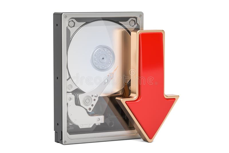 Dysk Twardy Prowadnikowy HDD z czerwonym strzałkowatym ściąganie dane pojęciem, 3D ren royalty ilustracja Dysk Twardy Prowadnikowy HDD z czerwonym strzałkowatym ściąganie dane pojęciem, 3D ren royalty ilustracja