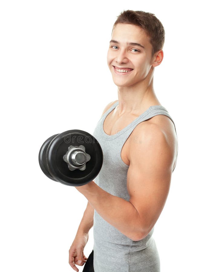 Dysponowany mężczyzna ćwiczy z dumbbells fotografia royalty free Dysponowany mężczyzna ćwiczy z dumbbells fotografia royalty free