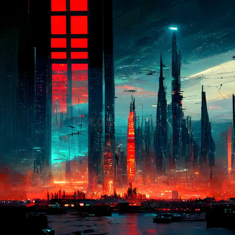 A cyberpunk city wallpaper, main colors is red, cyan