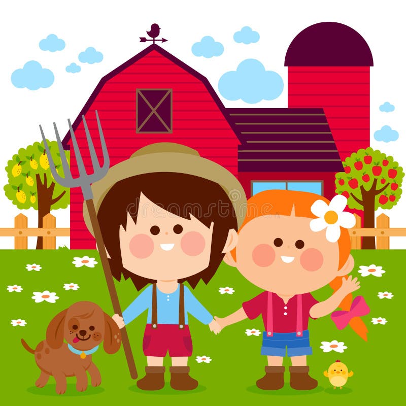 Dzieci przy gospodarstwem rolnym ilustracja wektor Dzieci przy gospodarstwem rolnym ilustracja wektor