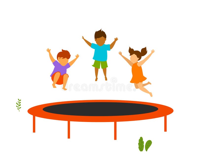 Dzieci skacze na plenerowym trampoline ilustracja wektor Dzieci skacze na plenerowym trampoline ilustracja wektor