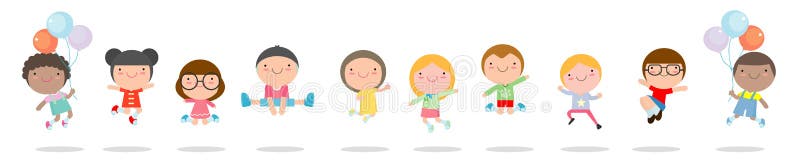 Dzieciaki skacze z radością, szczęśliwy skokowy childern, szczęśliwy kreskówki dziecko bawić się na białym tle, Wektorowa ilustra ilustracja wektor Dzieciaki skacze z radością, szczęśliwy skokowy childern, szczęśliwy kreskówki dziecko bawić się na białym tle, Wektorowa ilustra ilustracja wektor