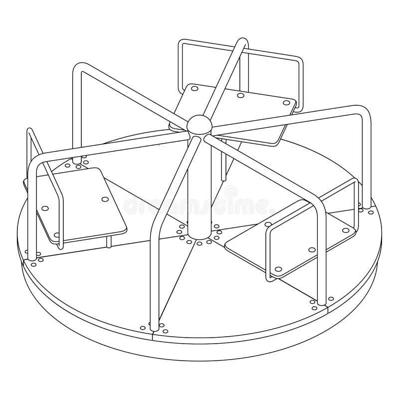 Dziecka ` s carousel z sześć siedzeniami, czarny i biały konturowa isometric wektorowa ilustracja na białym tle ilustracja wektor Dziecka ` s carousel z sześć siedzeniami, czarny i biały konturowa isometric wektorowa ilustracja na białym tle ilustracja wektor