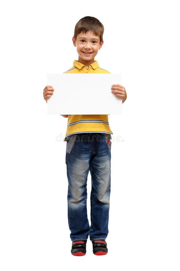 Dziecka szczęśliwy mienia plakat zdjęcie stock