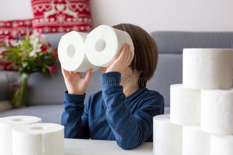 Child, playing with toilet paper ato home. Child, playing with toilet paper ato home
