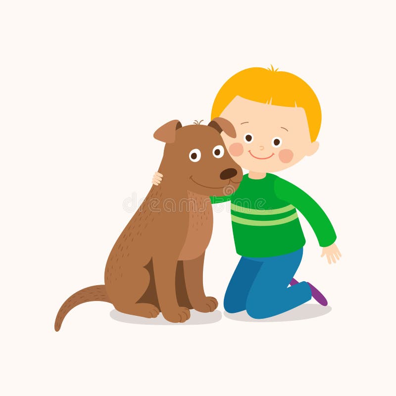 Dziecko czule obejmuje jego zwierzę domowe psa Najlepsi Przyjaciele ilustracji Dziecko czule obejmuje jego zwierzę domowe psa Najlepsi Przyjaciele ilustracji