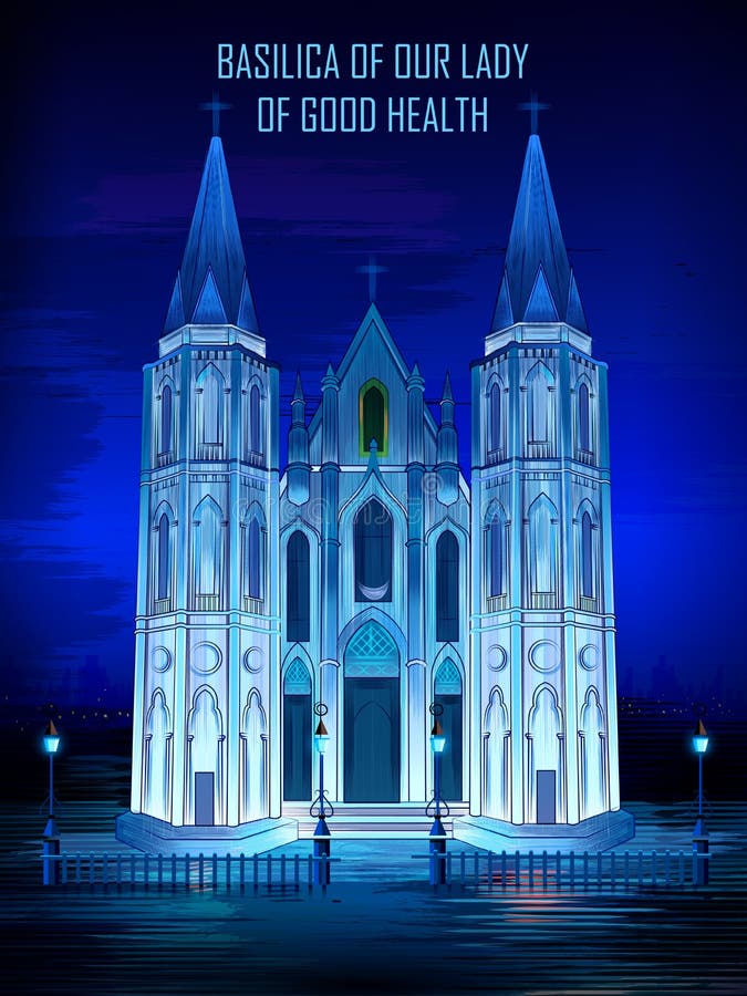 Dziejowa pomnikowa bazylika Nasz dama dobre zdrowie kościół w Velankanni, tamil nadu, India ilustracja wektor Dziejowa pomnikowa bazylika Nasz dama dobre zdrowie kościół w Velankanni, tamil nadu, India ilustracja wektor