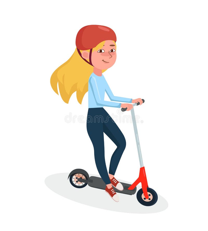 Dziewczyna jedzie dwukołową elektryczną hulajnogę Wektorowa ?e?ska postaci z kresk?wki ilustracja ilustracji Dziewczyna jedzie dwukołową elektryczną hulajnogę Wektorowa ?e?ska postaci z kresk?wki ilustracja ilustracji