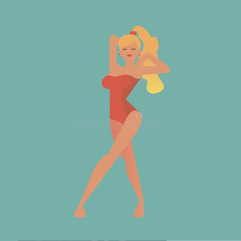Dziewczyna na plaży w czerwonej swimsuit blondynce ilustracja wektor Dziewczyna na plaży w czerwonej swimsuit blondynce ilustracja wektor