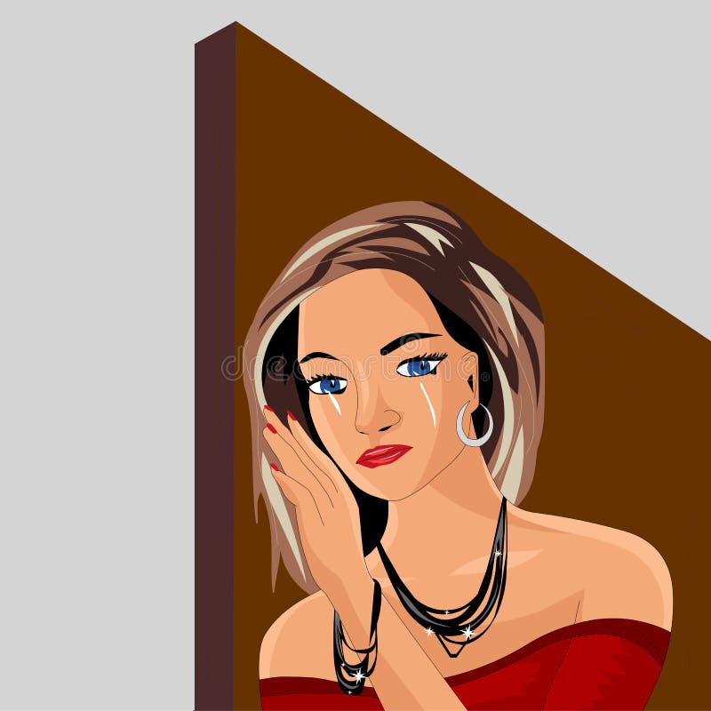 Girl crying at the door, vector images. Girl crying at the door, vector images