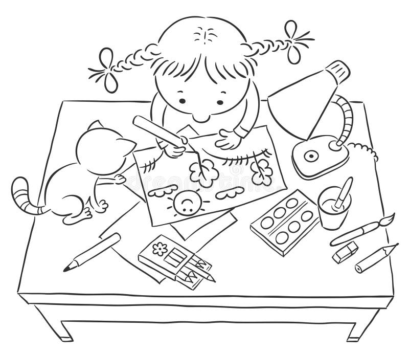 Dziewczyna rysuje obrazek ilustracji Dziewczyna rysuje obrazek ilustracji