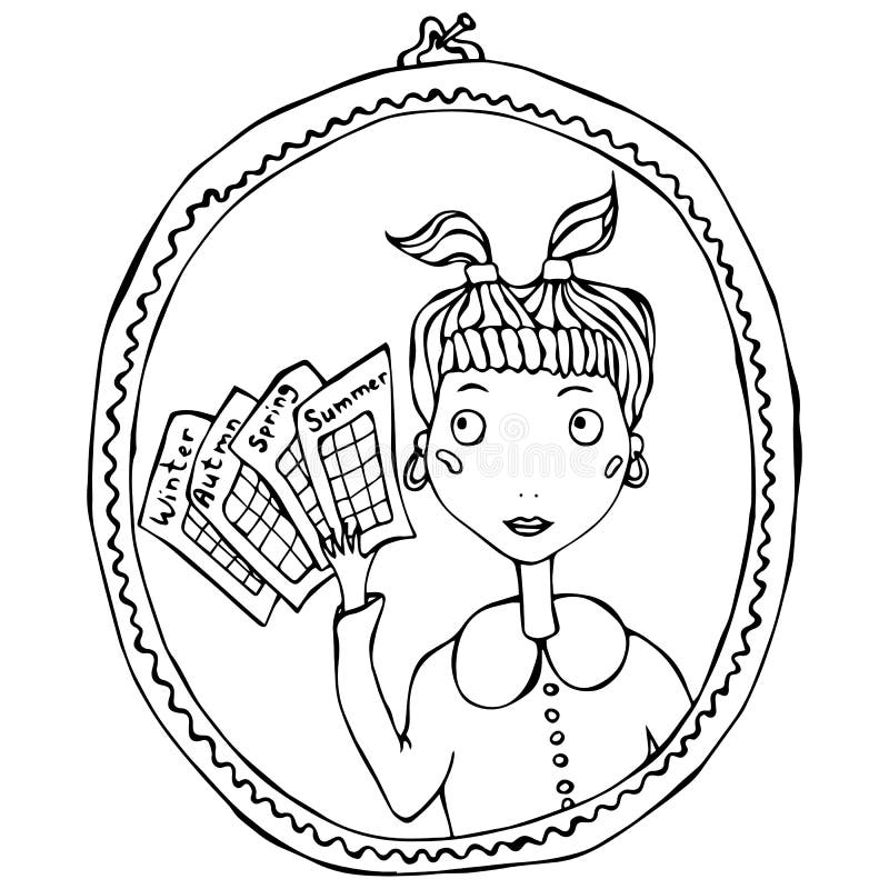 Dziewczyna w Lustrzanym główkowaniu O sezonu typ Żeńscy kolory również zwrócić corel ilustracji wektora royalty ilustracja Dziewczyna w Lustrzanym główkowaniu O sezonu typ Żeńscy kolory również zwrócić corel ilustracji wektora royalty ilustracja