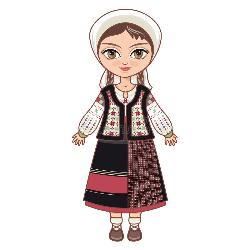 Dziewczyna w Mołdawskiej sukni odziewa dziejowego ilustracja wektor Dziewczyna w Mołdawskiej sukni odziewa dziejowego ilustracja wektor