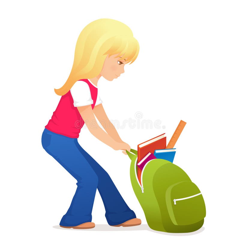 Dziewczyna z ciężkim schoolbag trochę ilustracji Dziewczyna z ciężkim schoolbag trochę ilustracji
