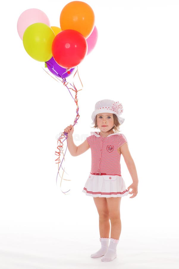 Summer holidays, celebration, family, children and people. girl with colorful balloons.Isolated on white background. Summer holidays, celebration, family, children and people. girl with colorful balloons.Isolated on white background.