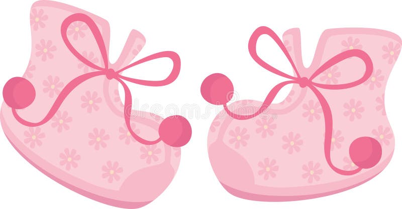 Baby girl pink shoes with pompons and flowers. Baby girl pink shoes with pompons and flowers