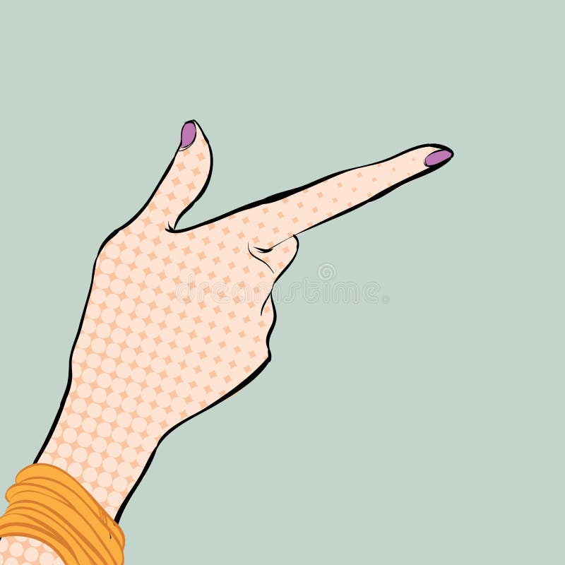 A girl`s hand with forefinger. A woman pointing a finger. A woman explaining something. Giving advice. Concept idea of advertisement and promo. Halftone background. A girl`s hand with forefinger. A woman pointing a finger. A woman explaining something. Giving advice. Concept idea of advertisement and promo. Halftone background.