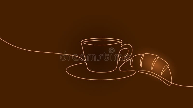 Dzieło artystyczne z pojedynczą linią ciągłą. kawa poranna kawiarnia francuska piekarnia ciasto sylwetka. projekt koncepcyjny jede ilustracji