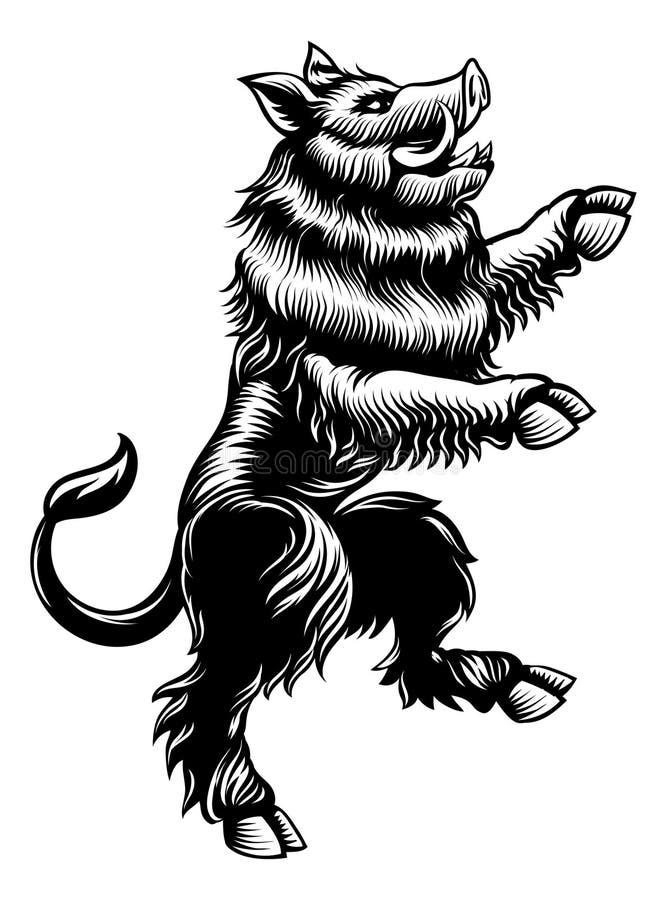 Dzik dziki świński grzbiet szerzący heraldyczny herb ilustracji