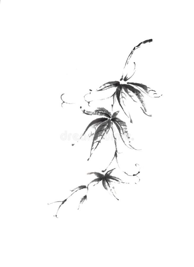 Dziki gronowy Japońskiego stylu sumi-e atramentu oryginalny obraz ilustracja wektor Dziki gronowy Japońskiego stylu sumi-e atramentu oryginalny obraz ilustracja wektor