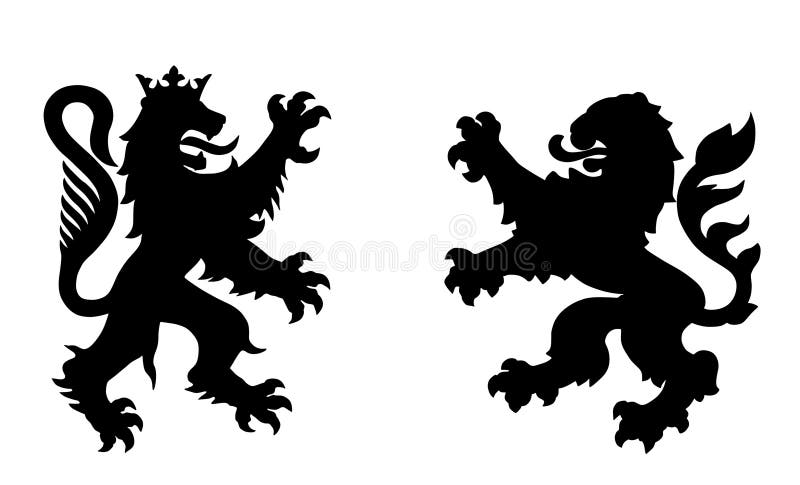 Dzikie lwy bestii walczą z sylwetorem bitwy odizolowanym. lew heraldyczny. herb zwierzęcy royalty ilustracja
