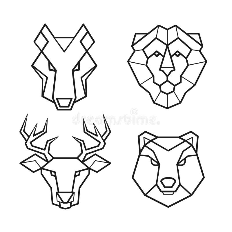 Dzikie zwierzę wektoru geometryczny kierowniczy set royalty ilustracja Dzikie zwierzę wektoru geometryczny kierowniczy set royalty ilustracja