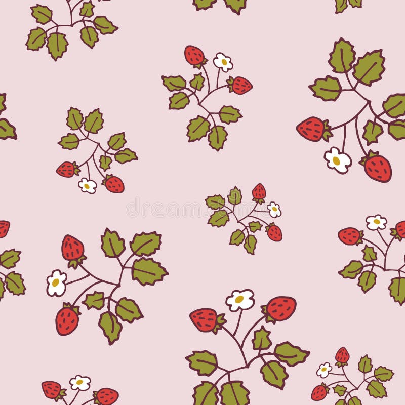 Vector pattern with wild strawberries. Light pantone colors winter-fall 2017-2018. Vector pattern with wild strawberries. Light pantone colors winter-fall 2017-2018
