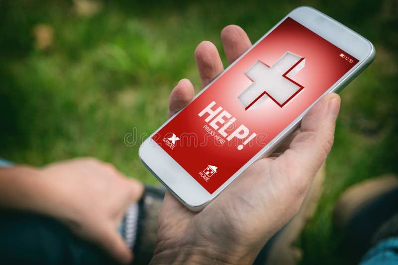 Dzwonić dla pomocy z mądrze telefonem app obrazy stock Dzwonić dla pomocy z mądrze telefonem app obrazy stock