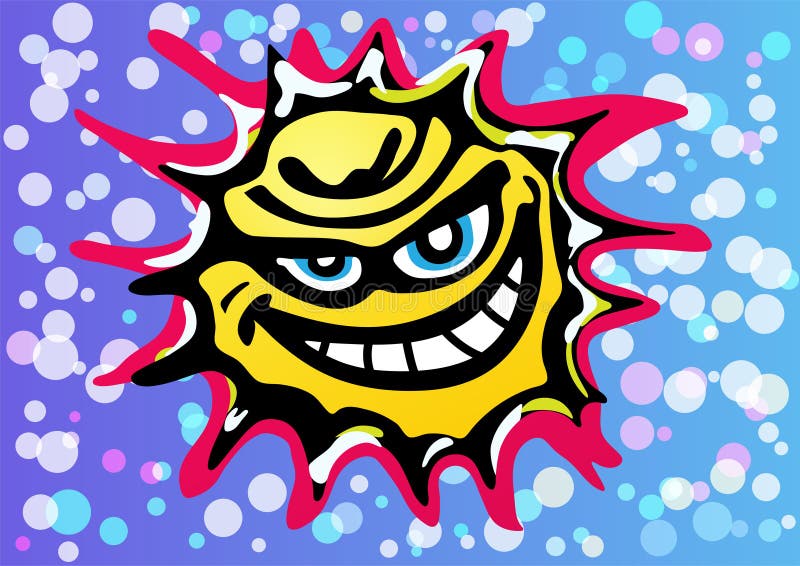 Dålig ilsken sol som skrattar vektorn vektor illustrationer