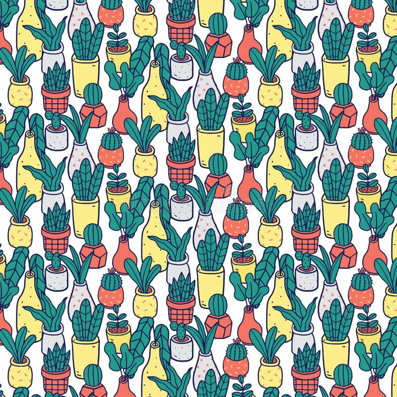 Dé el ejemplo exhausto del vector de plantas en modelo de los potes stock de ilustración Dé el ejemplo exhausto del vector de plantas en modelo de los potes stock de ilustración