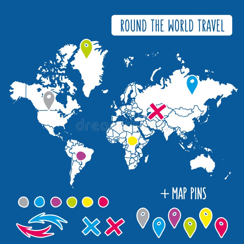 Dé el mapa del mundo exhausto con los pernos y vector de las flechas libre illustration Dé el mapa del mundo exhausto con los pernos y vector de las flechas libre illustration