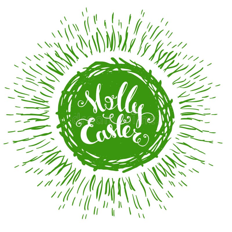 Dé la jerarquía verde aislada exhausta de los huevos de Pascua con el texto y el resplandor solar en un fondo blanco stock de ilustración Dé la jerarquía verde aislada exhausta de los huevos de Pascua con el texto y el resplandor solar en un fondo blanco stock de ilustración