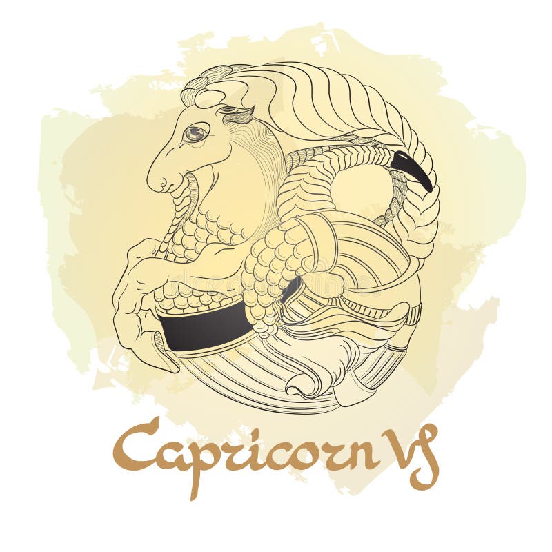 Dé la línea arte exhausta de Capricornio decorativo de la muestra del zodiaco ilustración del vector Dé la línea arte exhausta de Capricornio decorativo de la muestra del zodiaco ilustración del vector