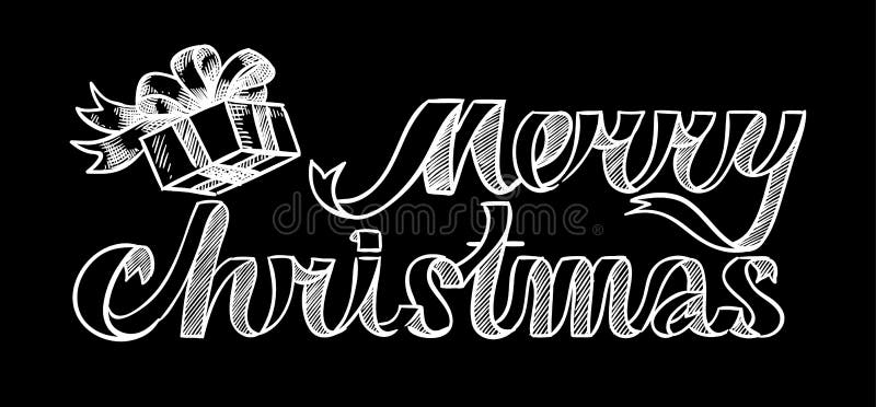 Dé las letras de una Feliz Navidad y de un dibujo una caja de regalo libre illustration Dé las letras de una Feliz Navidad y de un dibujo una caja de regalo libre illustration