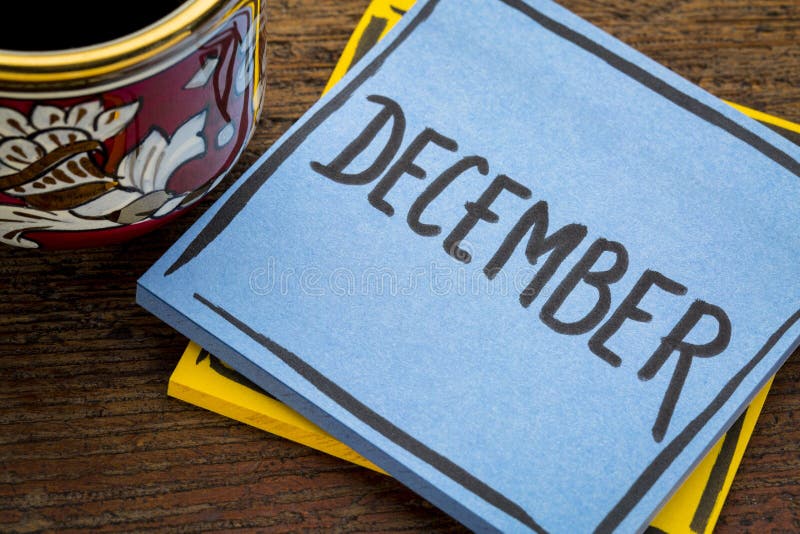 Décembre, note de rappel avec du café photos libres de droits Décembre, note de rappel avec du café photos libres de droits
