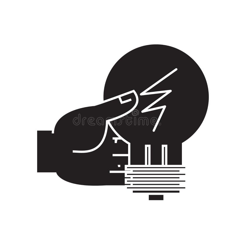 Décision d'idée, main avec l'icône de concept de vecteur de noir de lampe Décision d'idée, main avec l'illustration plate de lamp illustration de vecteur Décision d'idée, main avec l'icône de concept de vecteur de noir de lampe Décision d'idée, main avec l'illustration plate de lamp illustration de vecteur