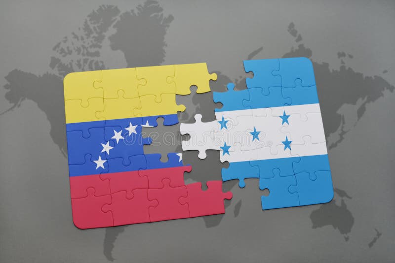 déconcertez avec le drapeau national du Venezuela et du Honduras sur un fond de carte du monde illustration stock déconcertez avec le drapeau national du Venezuela et du Honduras sur un fond de carte du monde illustration stock