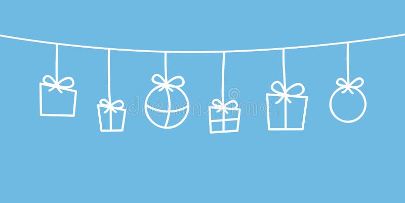 Décorations de Noël blanc accrochant le fond bleu illustration libre de droits Décorations de Noël blanc accrochant le fond bleu illustration libre de droits