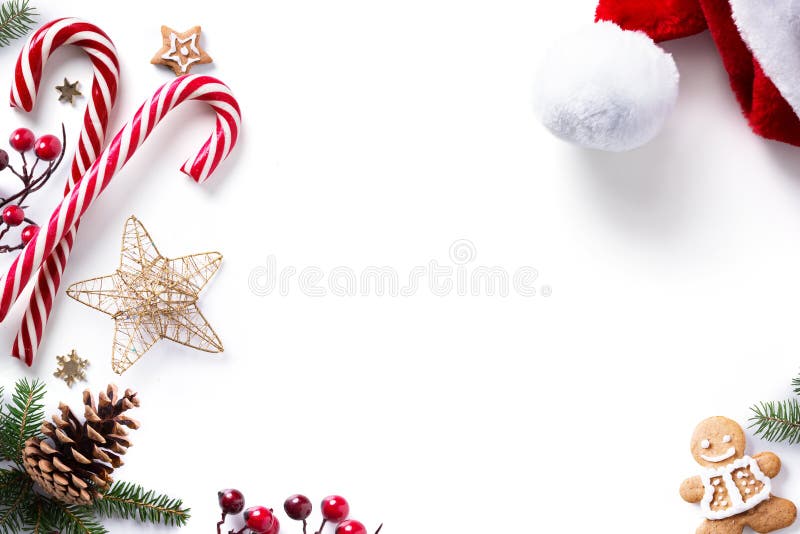 Décorations et vacances de Noël douces sur le fond blanc photos libres de droits