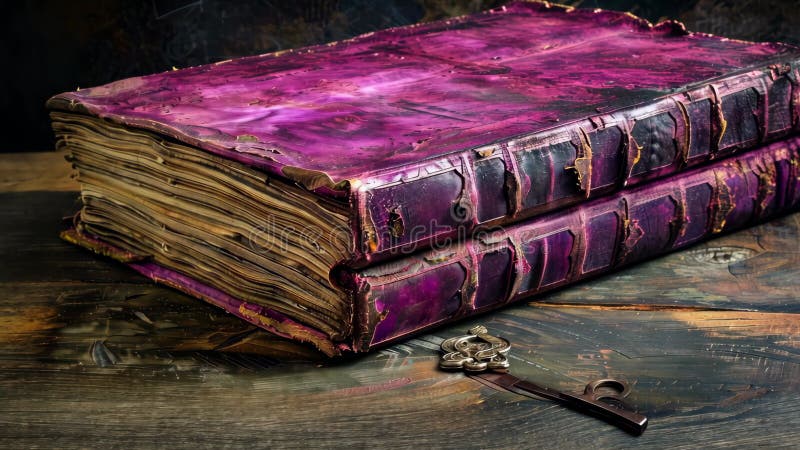 Découverte des secrets d'un livre magique médiéval violet dans un cadre somptueux et enchanté illustration de vecteur